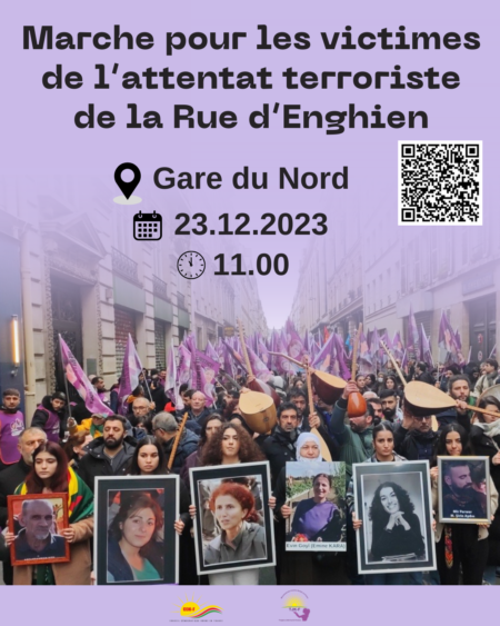 À l'occasion du premier anniversaire de l'attentat terroriste qui a ciblé notre siège le 23 décembre 2022, nous organisons une marche commémorative pour rendre hommage à Emine Kara, Mîr Perwer et Abdurrahman Kizil, qui ont tragiquement perdu la vie dans cette attaque.