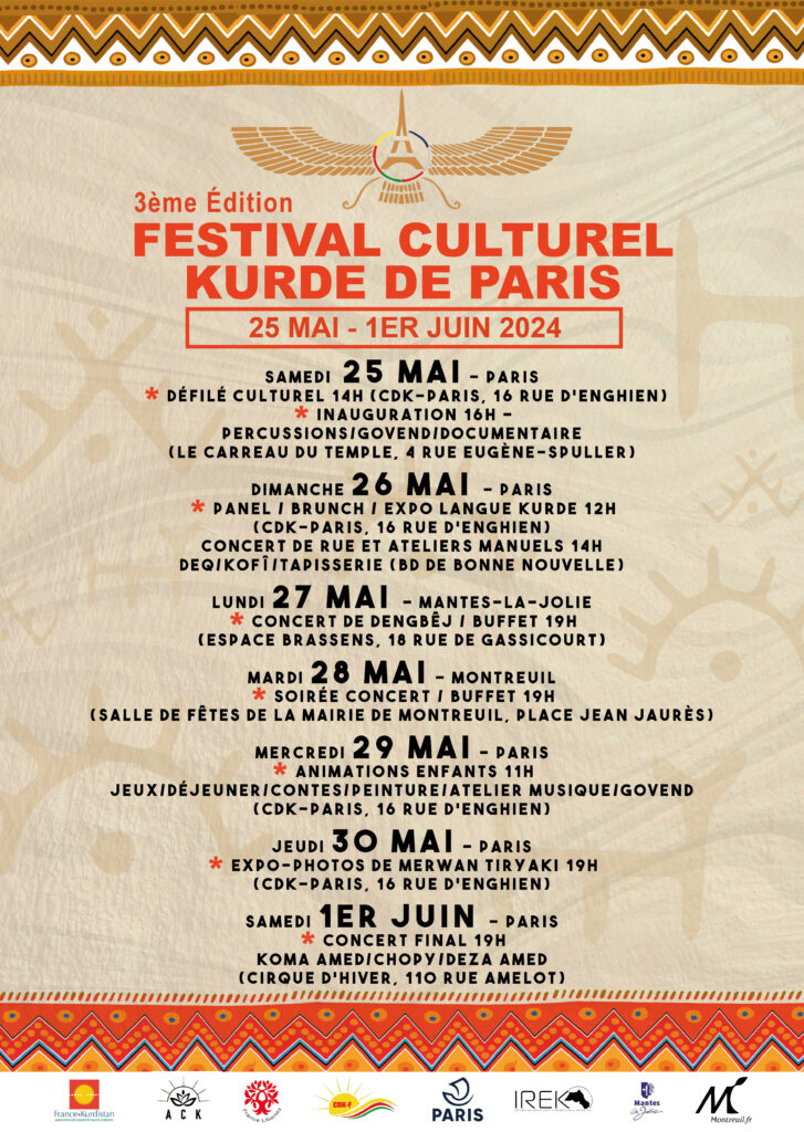 3 édition du festival culutrel kurde de Paris organisé par le Conseil démocratique kurde en France (CDK-F)