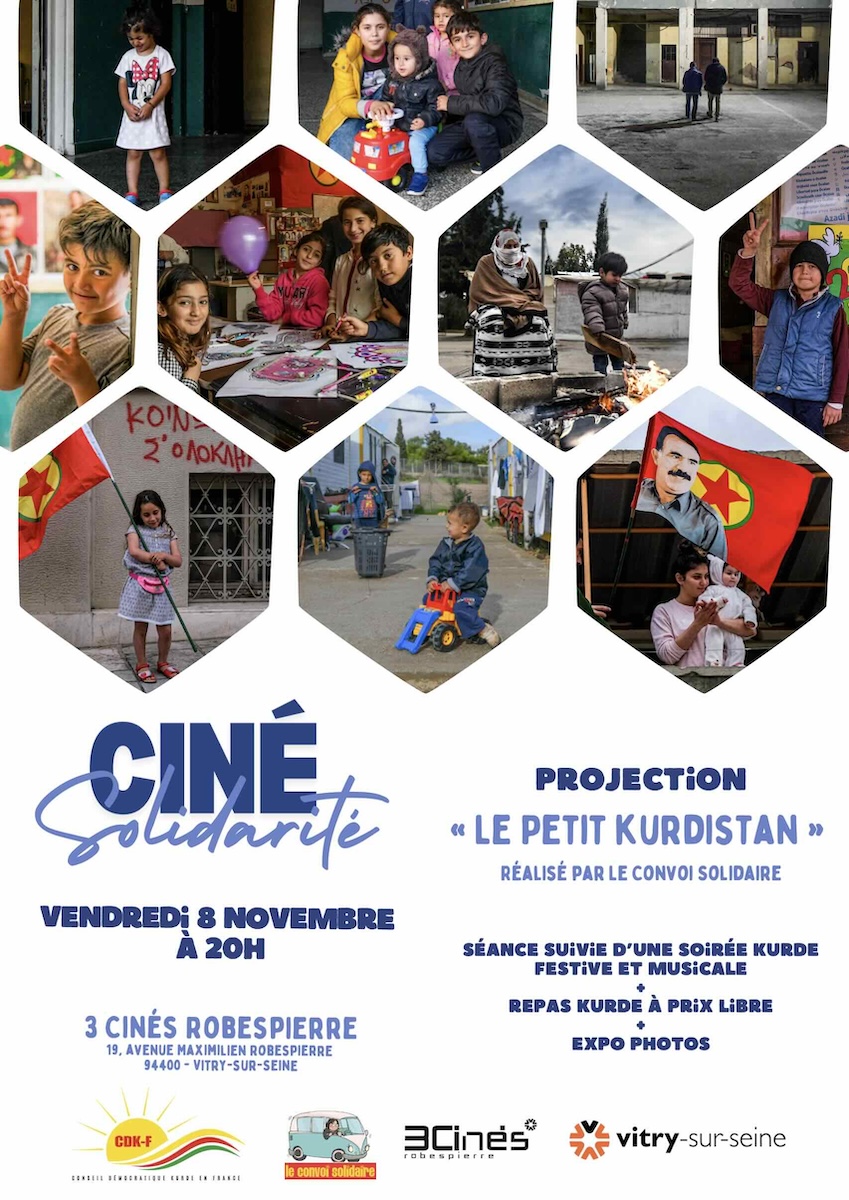 Nous vous invitons chaleureusement à une soirée exceptionnelle de solidarité dédiée aux réfugiés kurdes de Lavrio. Le vendredi 8 novembre à 20h, rendez-vous au 3 Cinés Robespierre (19, avenue Maximilien Robespierre, 94400 Vitry-sur-Seine) pour découvrir le film « Le Petit Kurdistan », réalisé par Le Convoi Solidaire.