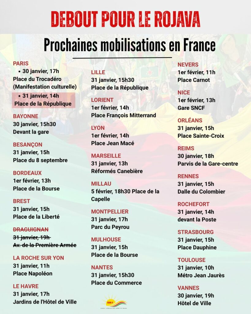 Prochaines mobilisations en France pour le Rojava organisées pat le CDK-F
